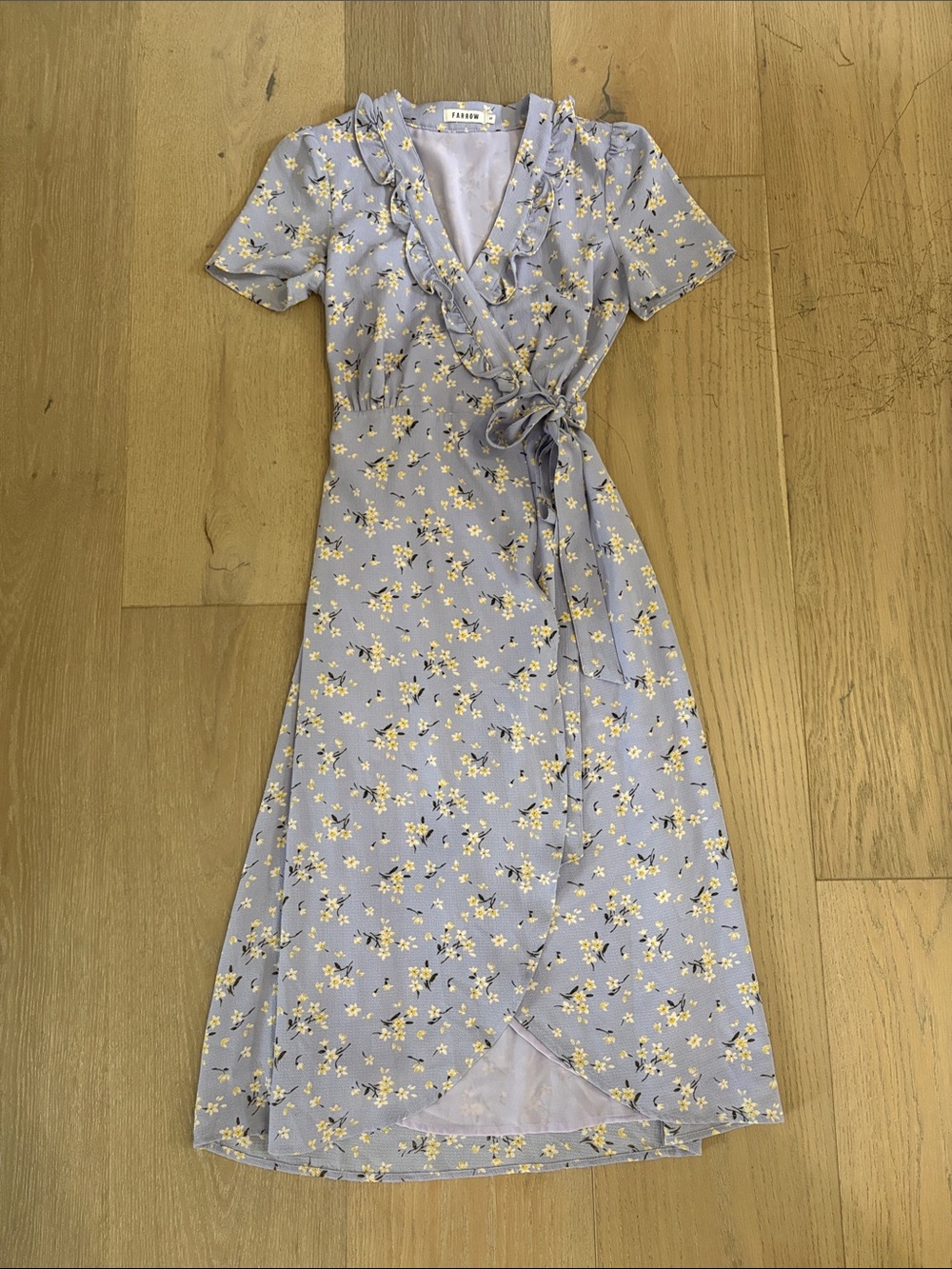 Farrow Lavender Floral Wrap Midi Dress with Tie Waist